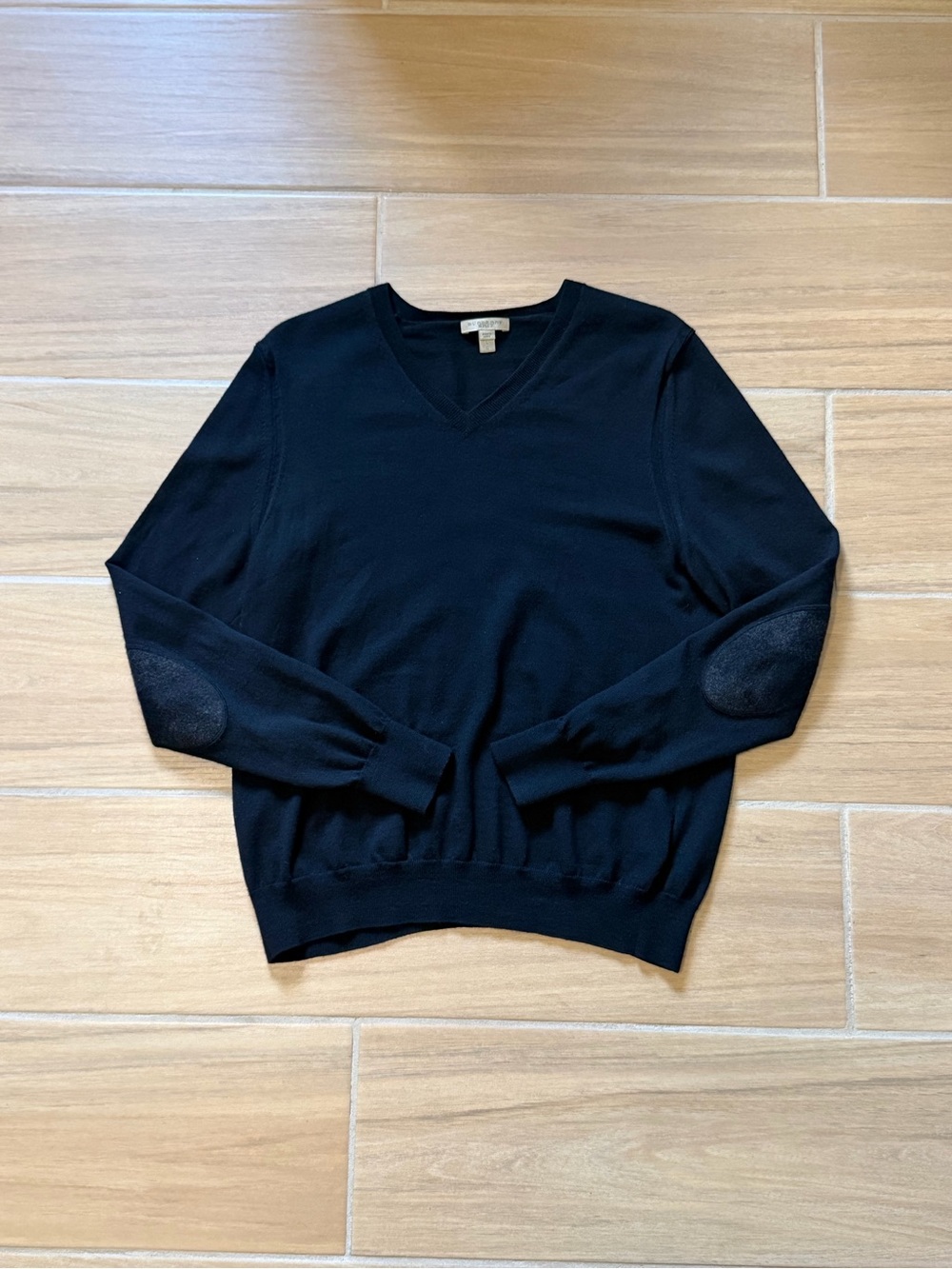 Burberry Black V-Neck Sweater with Elbow Patches
